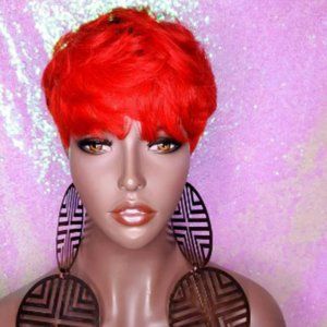 Red Hair Pixie Cut Peruvian Remy Human Hair Glueless Wig